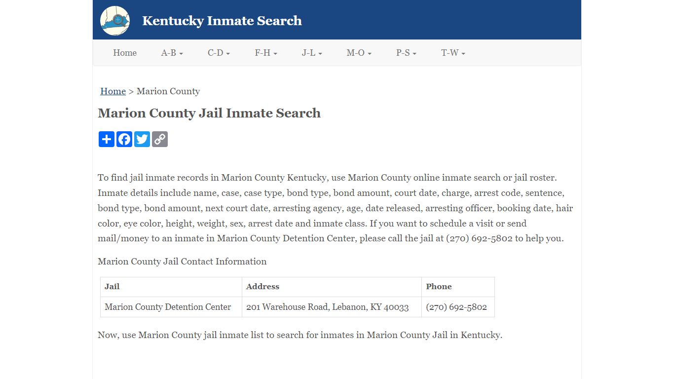 Marion County Jail Inmate Search